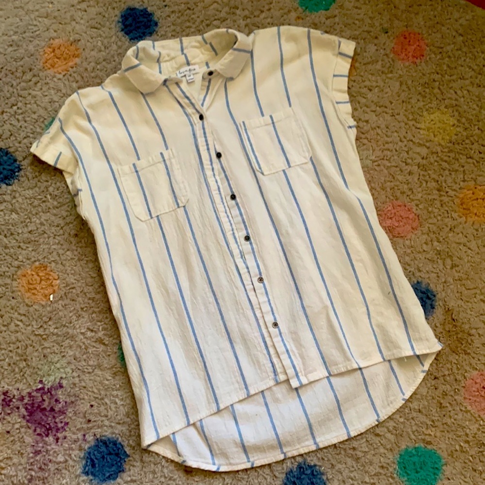 Blue and white striped button down shirt